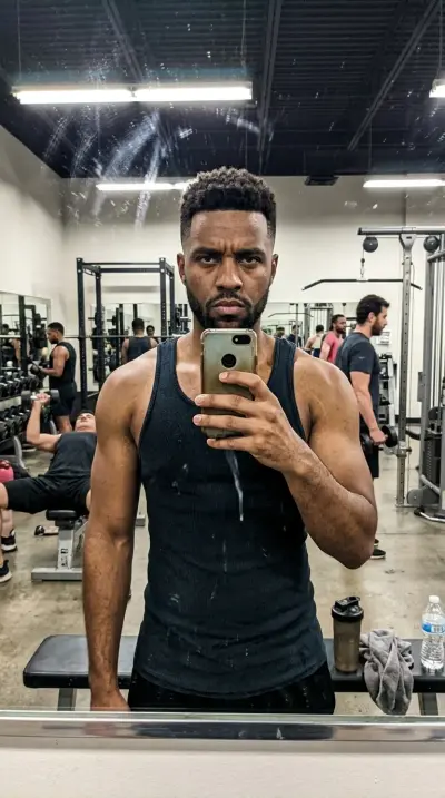 Entrepreneur gym selfie before AI dating profile upgrade